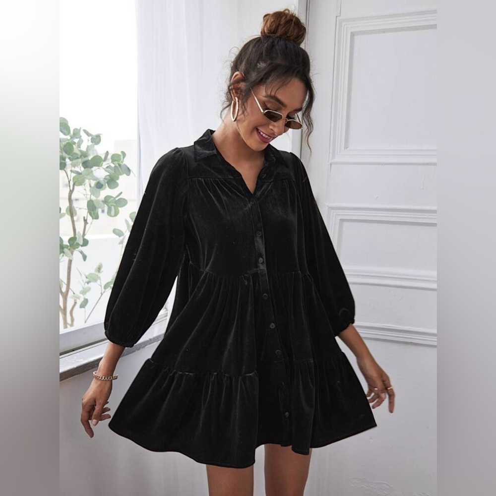 Velvet Long-Sleeve Dress in Deep Purple